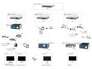 Diagramme des modules d’endoscopie rigide et flexible, sources lumineuses et moniteurs connectés.