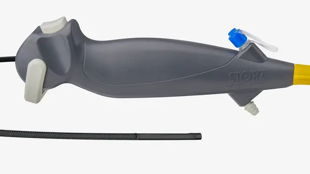 Close-up of a Karl Storz endoscope handle and control section.