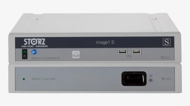 Front view of Karl Storz IMAGE1 S Connect II and IMAGE1 S 4U-LINK medical endoscopy equipment.