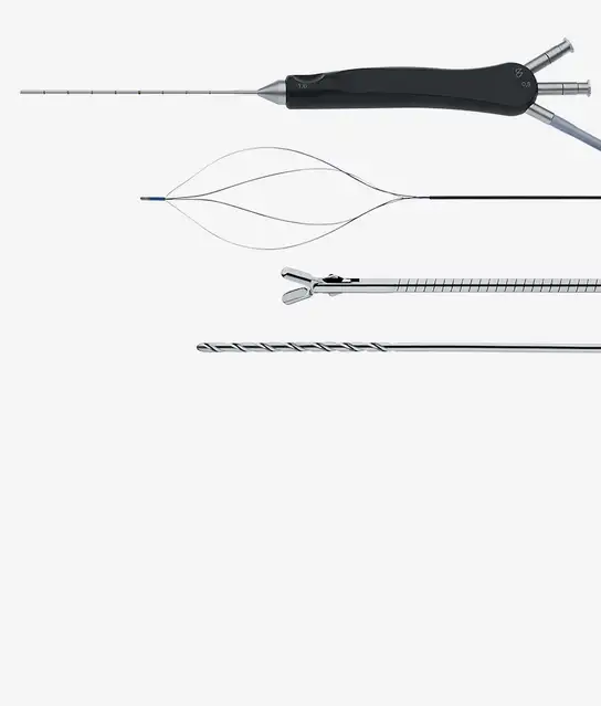 Set of specialized medical instruments for minimally invasive surgical procedures.