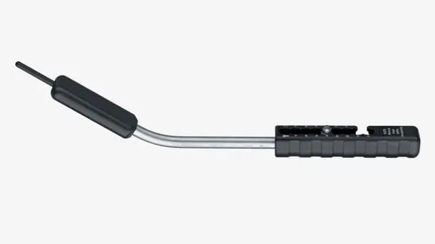 Manual coaxial cable stripper tool with ergonomic handle.