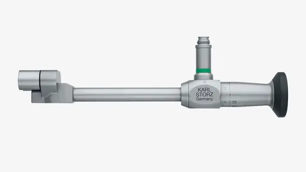 Rigid medical endoscope with eyepiece and light connector for minimally invasive surgical procedures.