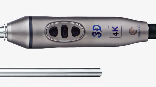 3D 4K medical endoscope camera with control buttons and stainless steel insertion tube.