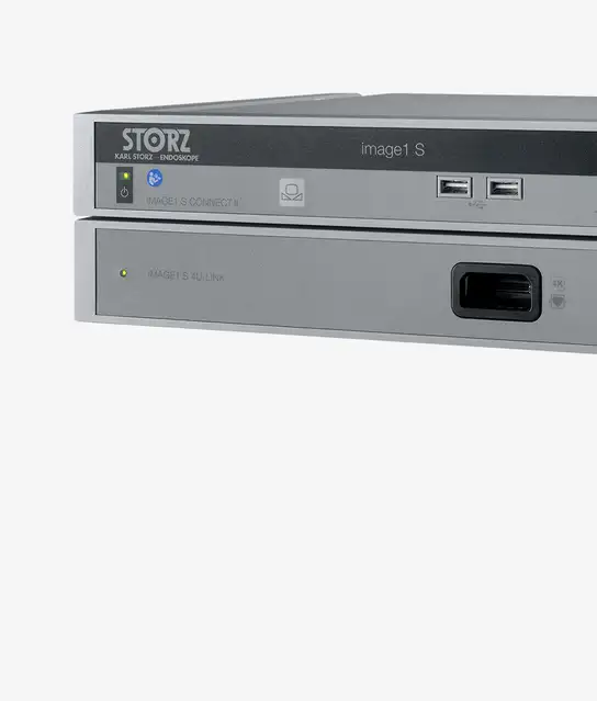Medical imaging device unit with USB ports and control panel, labeled Karl Storz IMAGE1 S.