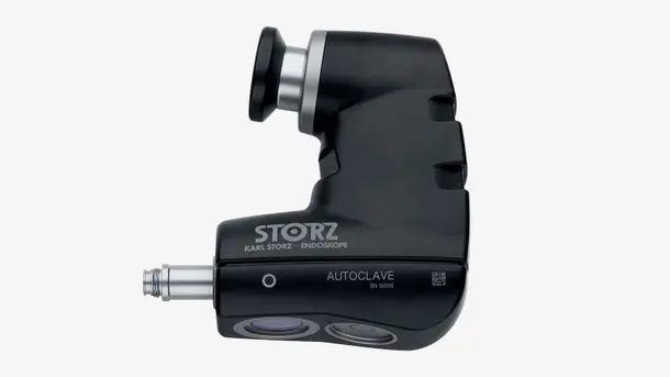 Handheld medical endoscope device with eyepiece and labeling by KARL STORZ.