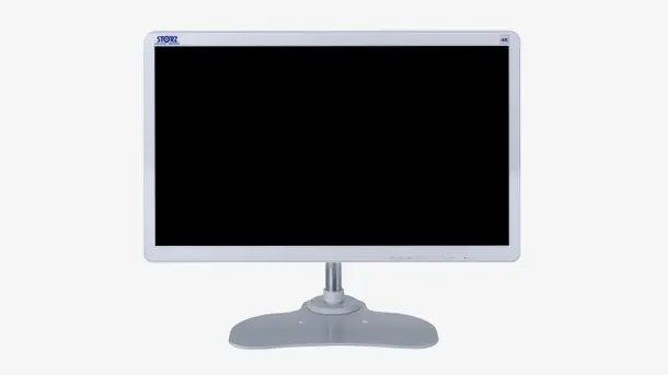Medical grade monitor with flat screen and sturdy base.