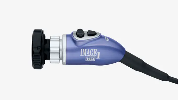 HD medical endoscope camera with control buttons and cable.
