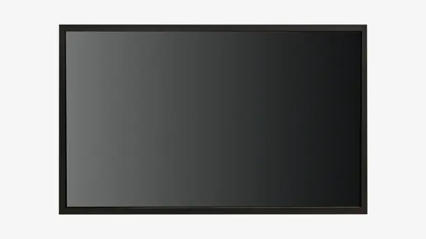 Flat screen television with a black frame turned off.