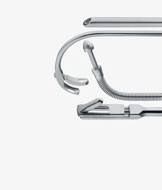 Close-up of stainless steel surgical instruments and medical tools.